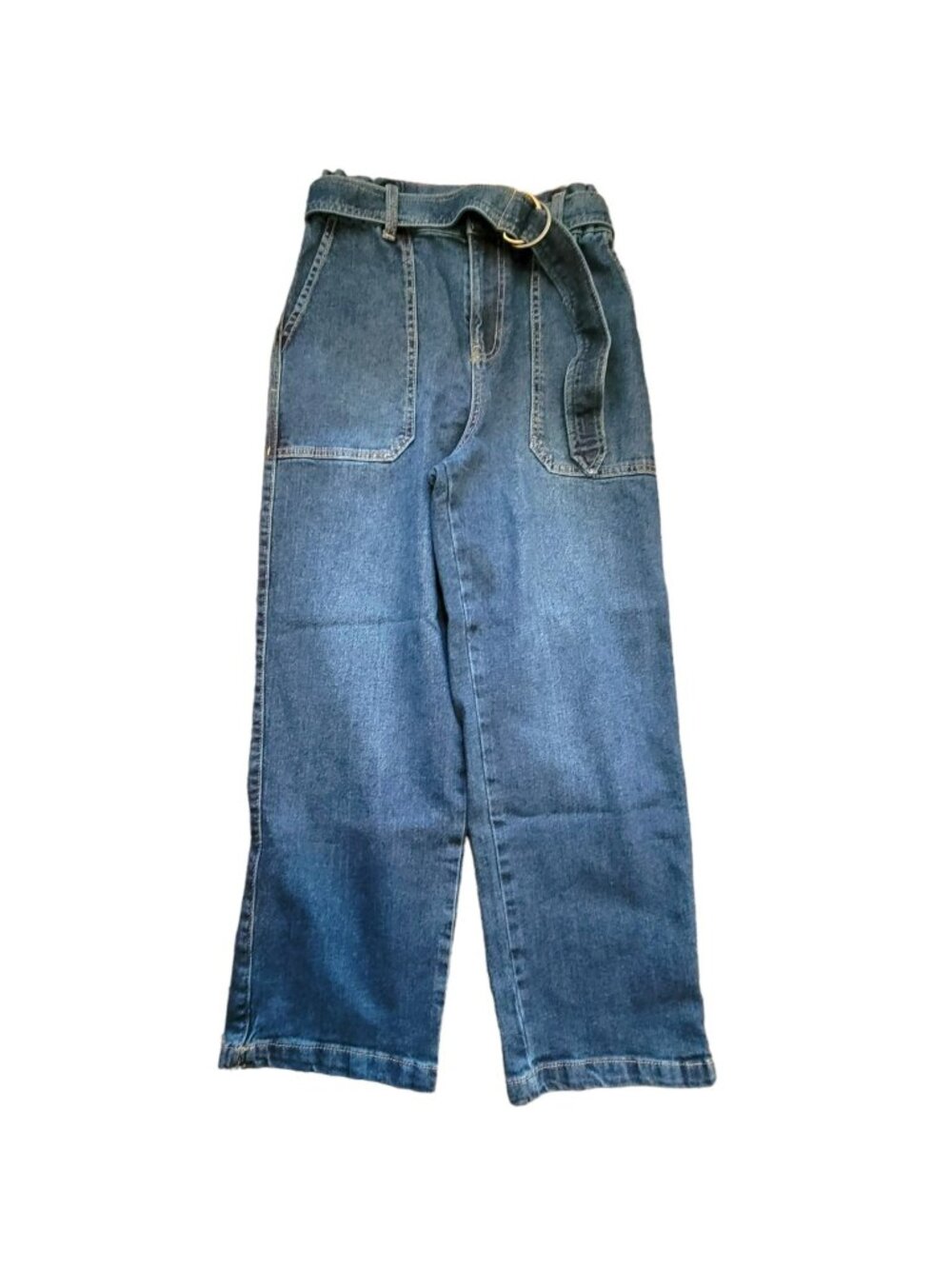 Cropped Womans Stylish Jeans Paper Bag Dark Wash Belted Waist Size 4 NWT JJ3447